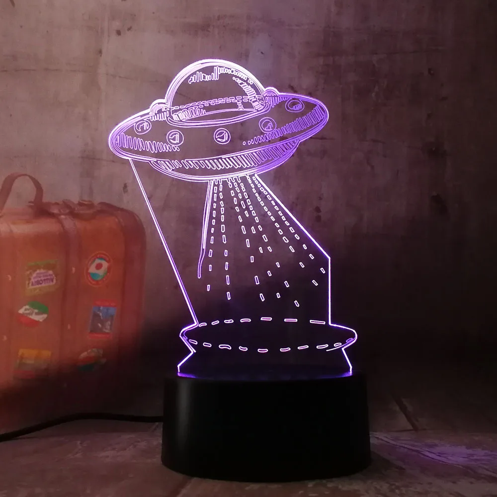 Amroe подарок мультфильм НЛО инопланетный корабль акрил 3D RGB ночные светильники светодиодный LED сна настольная лампа удаленного дома