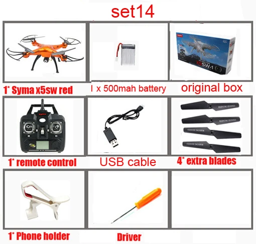 SYMA X5SW/X5SW-1 fpv Квадрокоптер WiFi Дрон с камерой Безголовый в реальном времени Радиоуправляемый вертолет игрушки - Цвет: set14