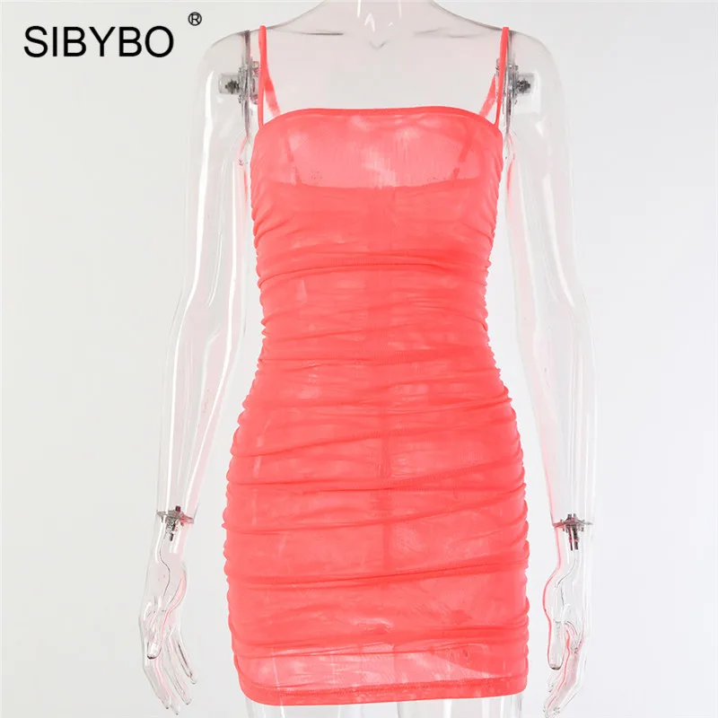 Sibybo, Сетчатое летнее платье без бретелек, женское, без рукавов, на тонких бретелях, сексуальное, мини-платье, с открытой спиной, Пляжное, вечернее платье, короткое - Цвет: As Shown