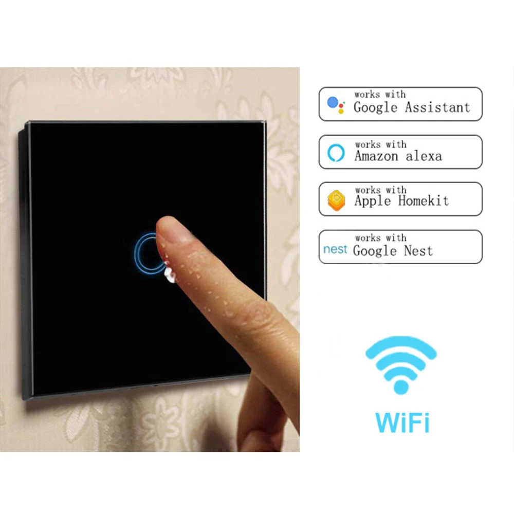 

EU Standard 1/2/3Gang 1 Way WiFi Touch Switch Smart Wall Switch Single Live Line Crystal Glass With Alexa Google ewelink APP