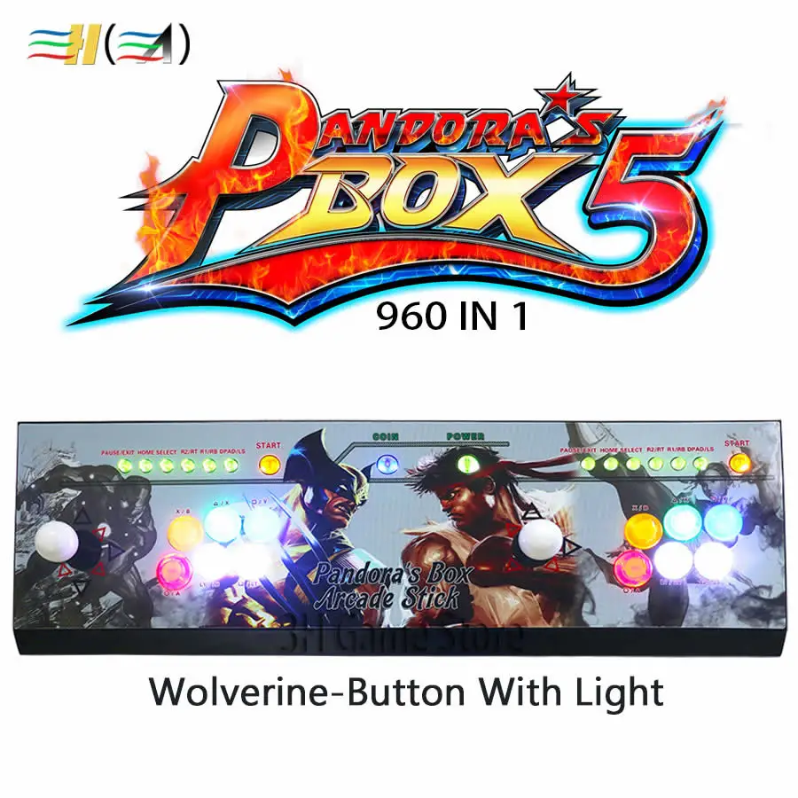 

Pandoras box 5 960 in 1 family led light button arcade game machine console 2 Players controller console usb joystick for pc ps3