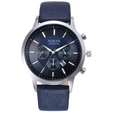 NORTH Sports activities Luxurious Mens Leather-based Band Analog Quartz Watches Wrist Watch Color:Blue