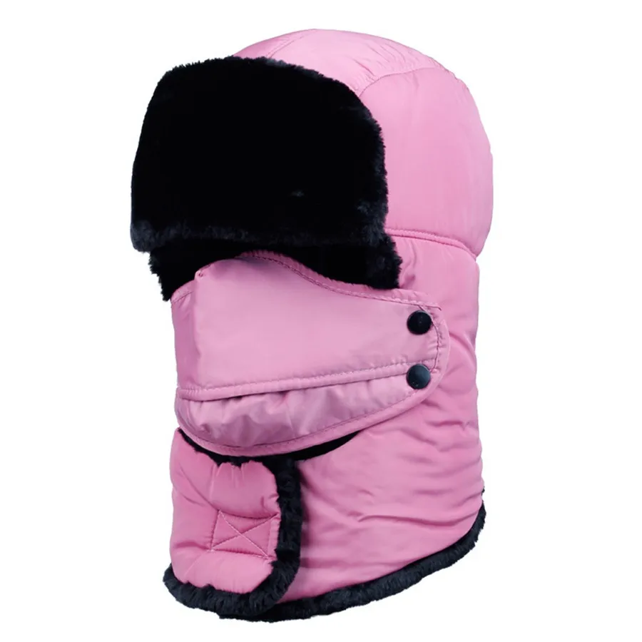 Зимняя шапка-бомбер, головные уборы для мужчин и женщин, уплотненная Балаклава, хлопковая Меховая зимняя шапка-ушанка, теплые шапки, русская маска с черепом, шапки-бомберы - Цвет: pink