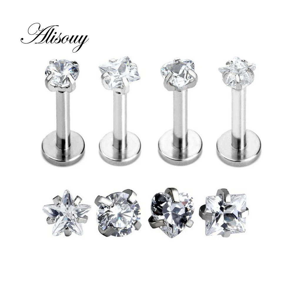 

1.2x8x3mm 16G Gold Titanium Anodized Internally Threaded Prong Top Gem Labret lip piercing Zircon labret ring Tragus Earring