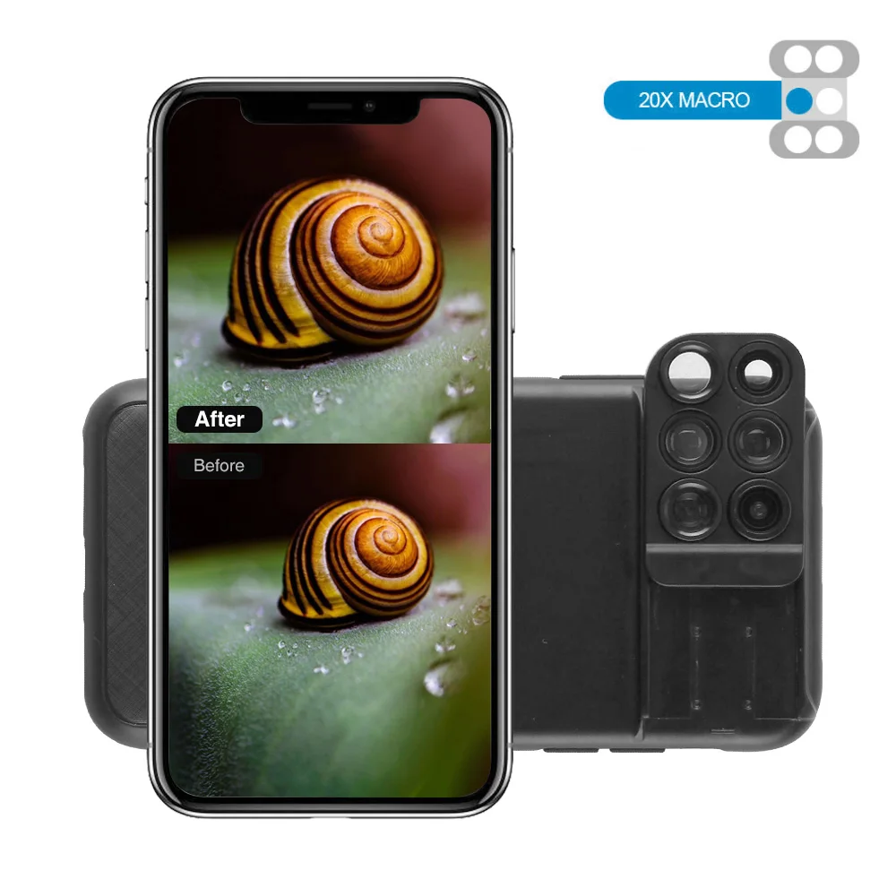

ET 6 in 1 Camera Phone Case Phone Lens Quickly Switch Lenses +Case Newest Wide Angle Fisheye Telephoto Macro For iPhone X US