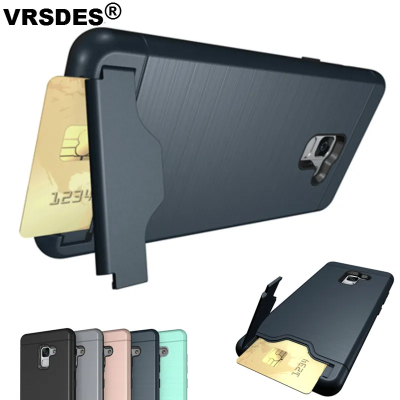 

VRSDES For S8Plus S9 Plus S7 Edge Brushed Armor Silicone Phone Case For Samsung Galaxy J3 J7 A3 A5 A7 A8 2018 Card Slot Case