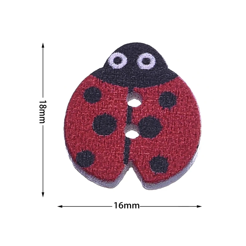100 шт 2 отверстия Смешанные Разноцветные Божья коровка Деревянные Швейные Кнопки скрапбукинга DIY аксессуары декоративная кнопка 18*16 мм
