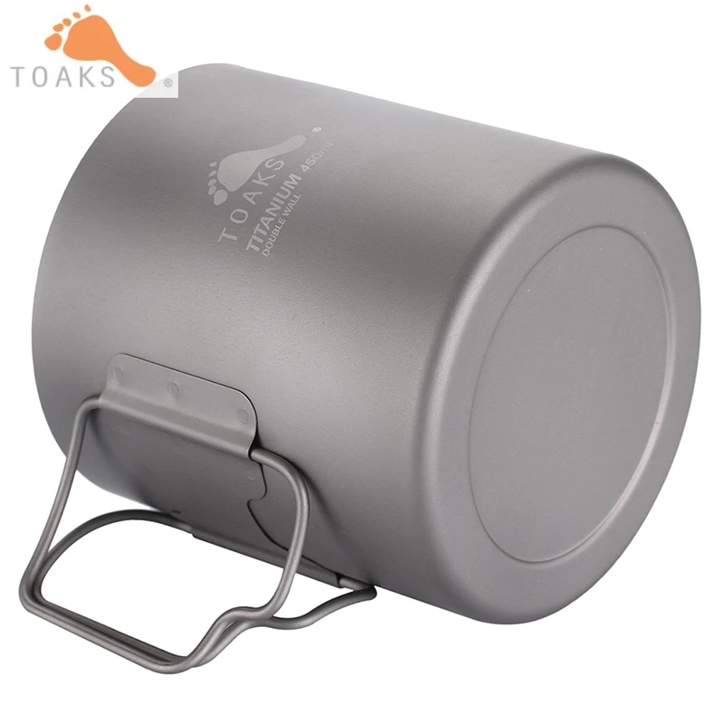 TOAKS de titanio taza doble pared portátil al aire libre viajes de Camping de titanio 450 ml copa de plegado de titanio tazas de café CUP-450-DW