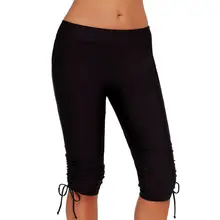 Женские летние Стрейчевые шорты размера плюс, одноцветные укороченные штаны с высокой талией для активного отдыха, длина до колена, с завязками по бокам, с рюшами