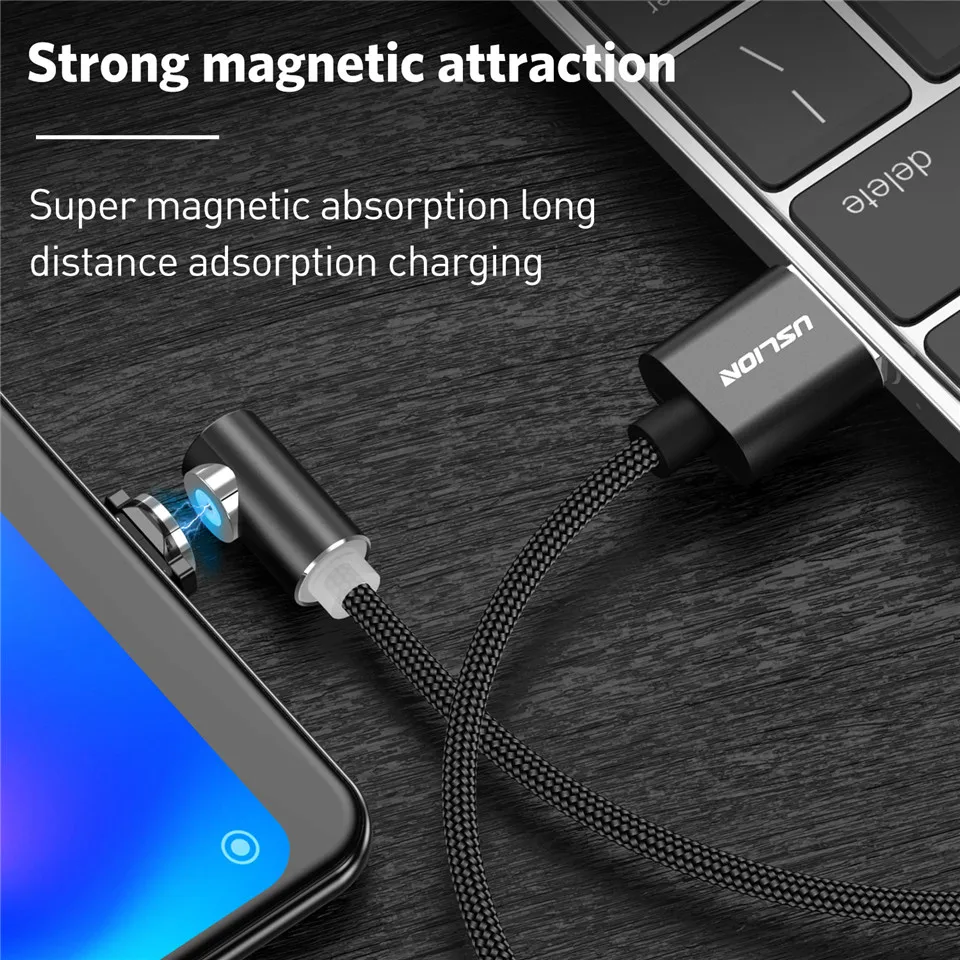 USLION 1 м L-Line 90 градусов Магнитный usb-кабель Магнит Micro USB для iPhone X XS Max 8 7 6 type C кабель для samsung Xiaomi huawei