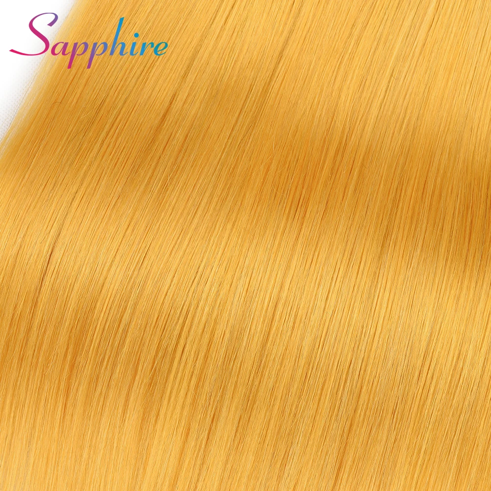 Perfect Sapphire Straight Human Hair Bundles With Frontal 13x4 Frontal Closure Yellow Color Remy Hair Bundles Free Shipping 3