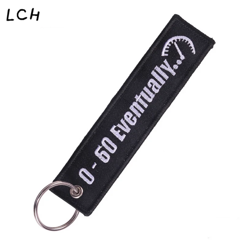 

0-60 Evenrually Motorcycle Keychain Safety Tag Keychains for Cars llaveros Embroidery Key Fobs OEM Car Key Chains Rings