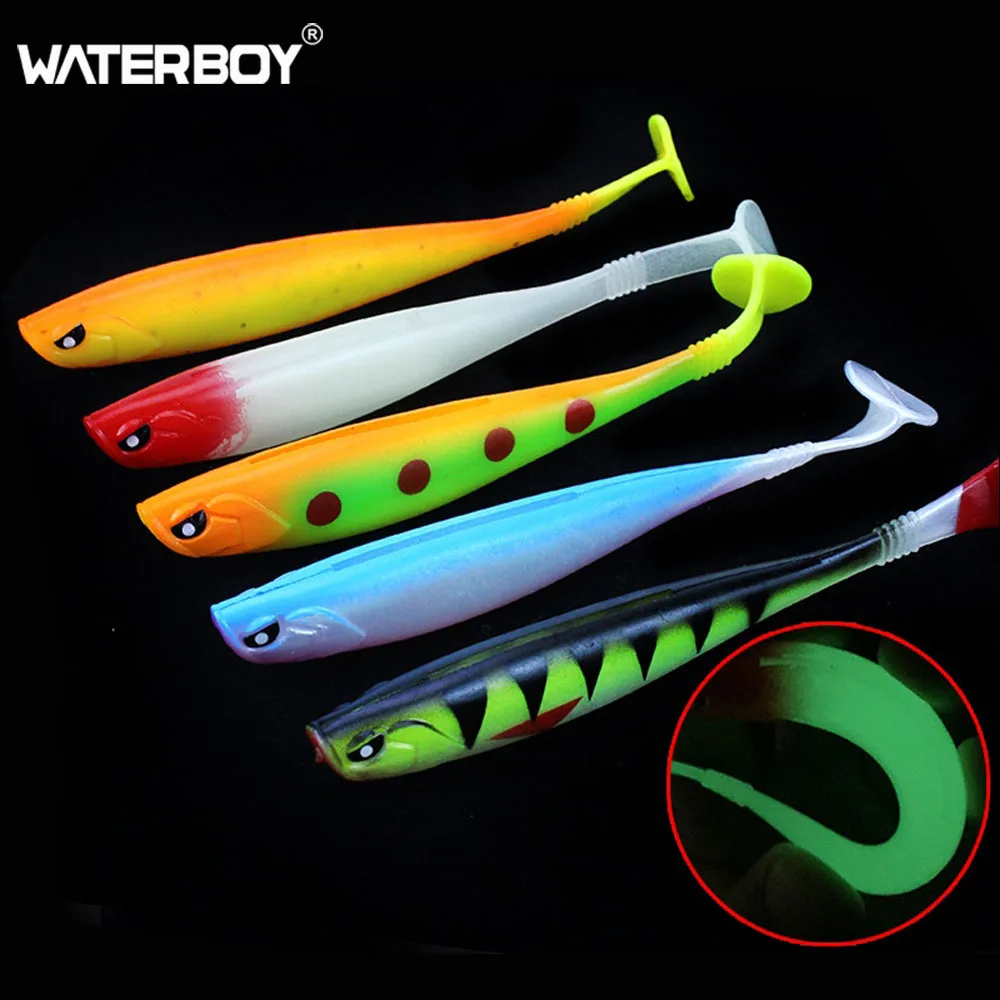 

WATERBOY 5pcs/pack T-tail fishing soft bait 12cm/10g back grooved rainbow shaped eye swimbait PVC plastic artifical soft Lure
