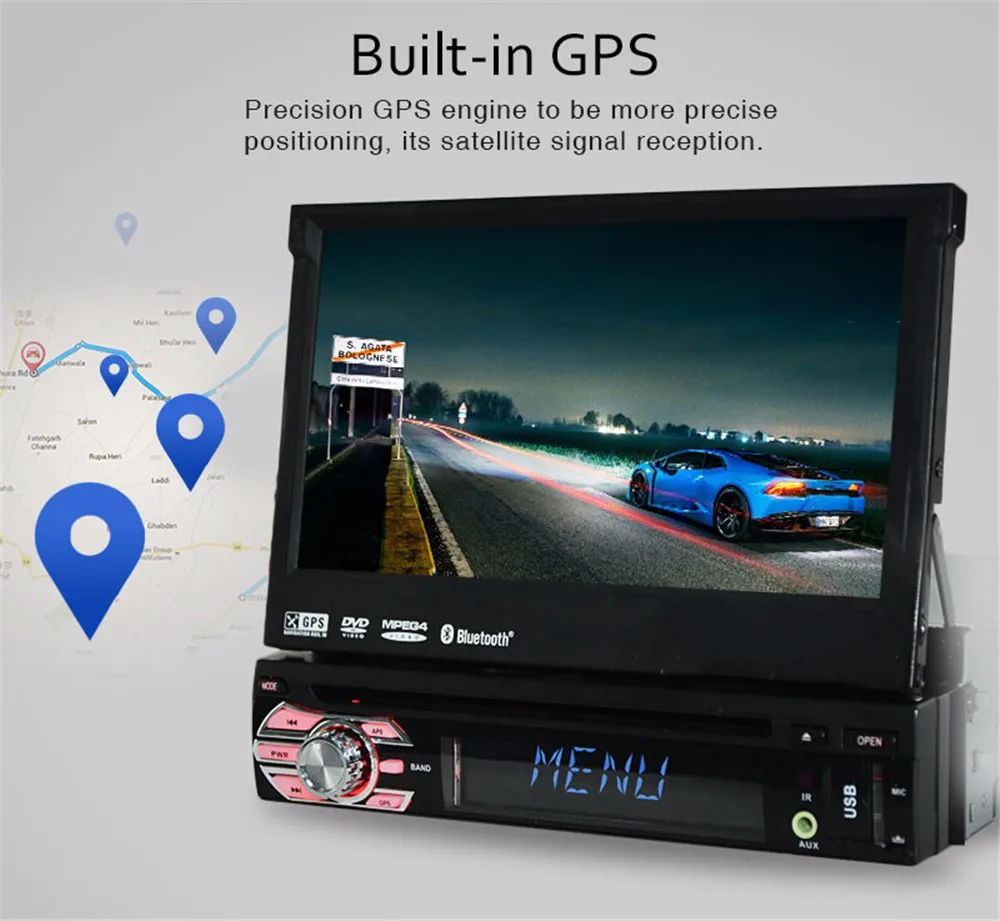 Top Universal 1 din Android 9.1 Car DVD Player Auto Retractable Touch Screen Autoradio Car Multimedia Player Radio Stereo GPS Navi 2