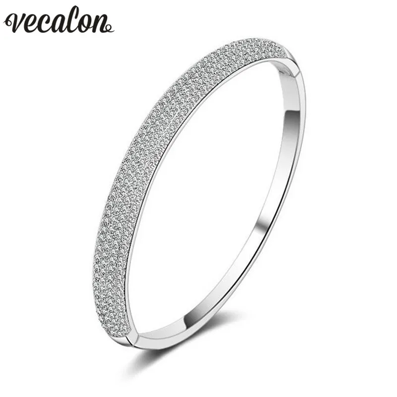 

Vecalon 2017 Pave setting 5A cubic zirconia Baguette bracelet Silver color bangle White Gold Filled womens accessaries Jewelry