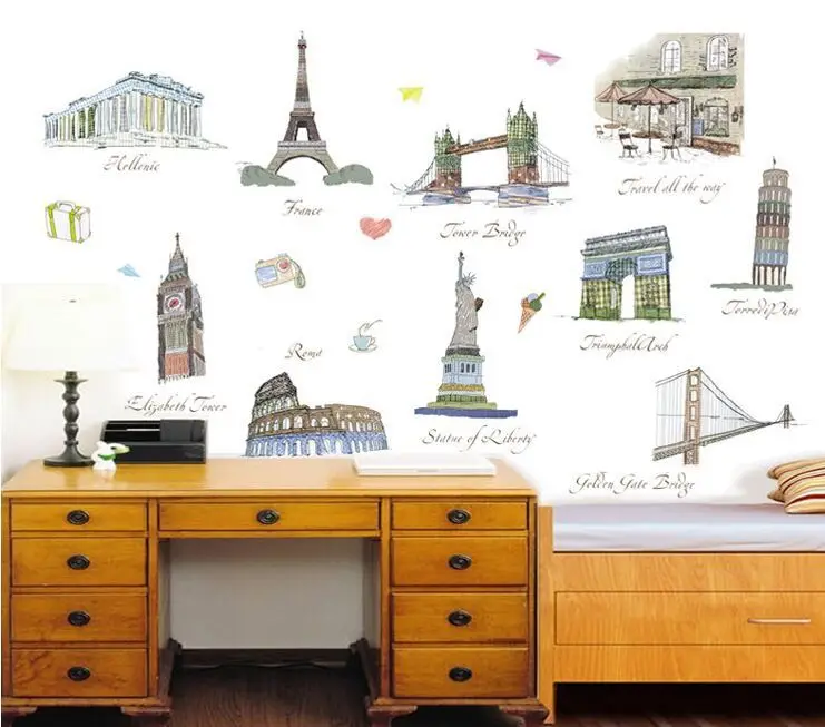 High Quality The world Famous Buildings DIY Removable Art Vinyl Wall