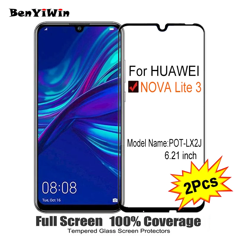 

2PCS Full Cover Screen Protector Tempered Glass For Huawei nova lite 3 6.21" 9H Protective glass For LITE 3 POT LX2J Film Case