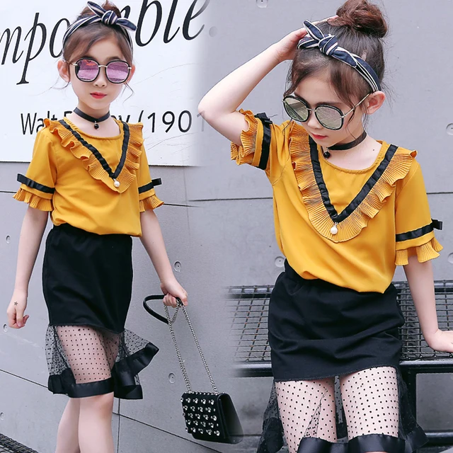 2017 Summer New Europe Style Girls Fashion Clothing Suit Children Chiffon Clothes 2 Pcs Kids Ruffles 2017 Summer New Europe Style Girls Fashion Clothing Suit Children Chiffon Clothes 2 Pcs Kids Ruffles