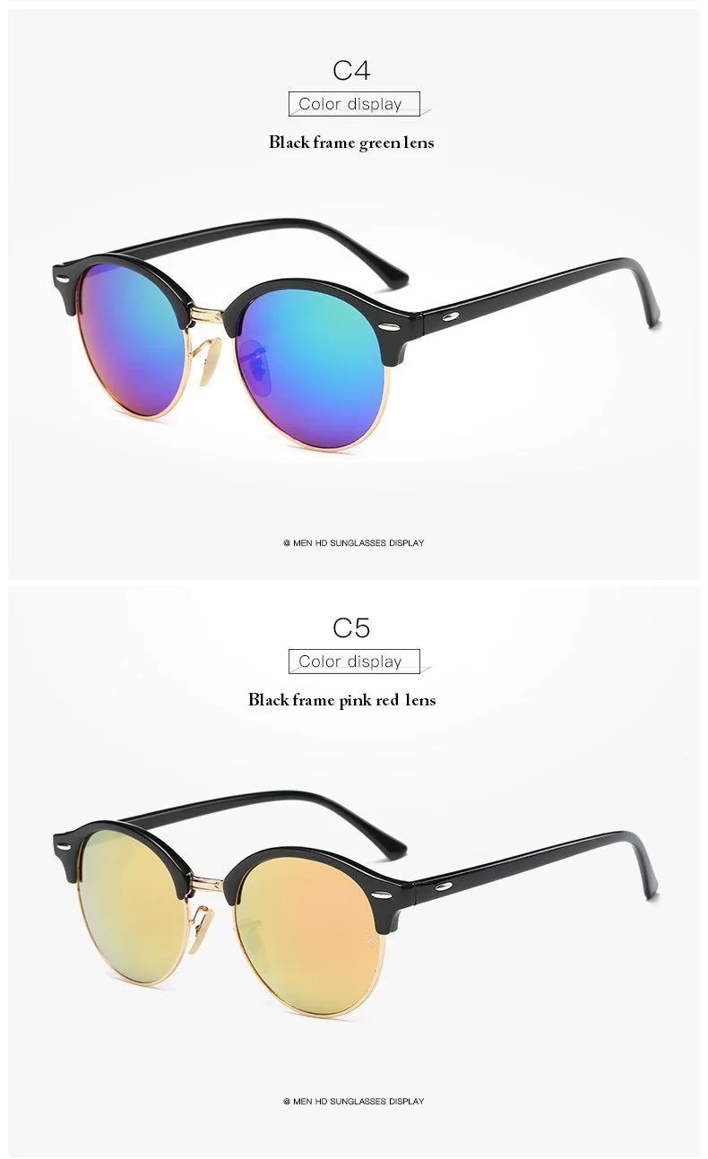 Hot Rays Sunglasses Women Popular Brand Designer Retro men Summer Style Sun Glasses Rivet Frame Colorful Coating Shades