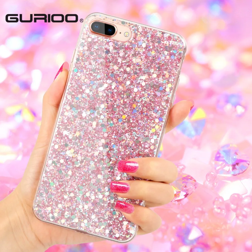 Чехлы GURIOO Candy Shining Powder с блестками для iPhone 5 5S SE 6 6S 7 8 Plus X мягкий силиконовый