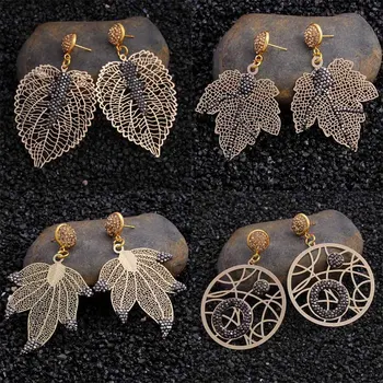 

BERBENY 2018 Vintage Gold Silver Color Metal Earrings Leaf Geometric Crystal Pendant Earrings For Women Girl Party Gift