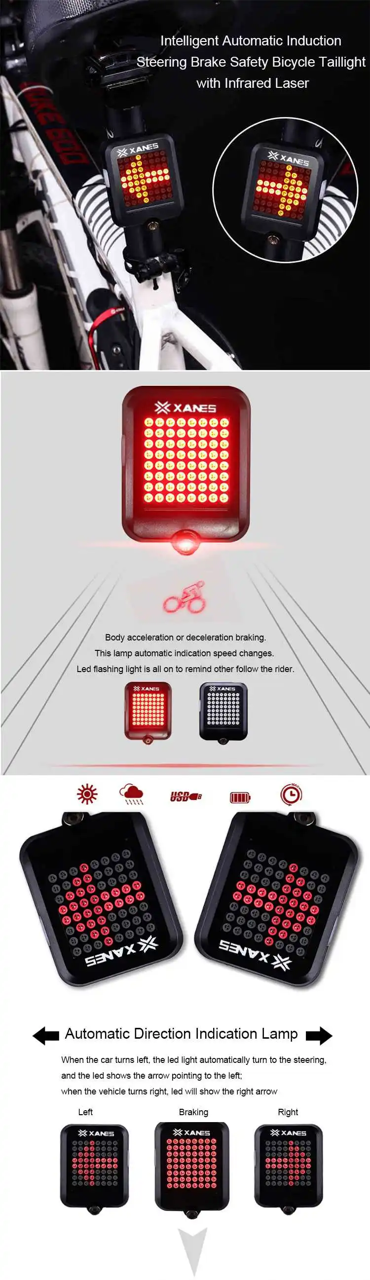 Clearance OUTERDO XANES STL-01 Waterproof USB Charging 64 LED 80LM Intelligent Automatic Induction Steering Brake Safety Bicycle Taillight 3 Clearance OUTERDO XANES STL-01 Waterproof USB Charging 64 LED 80LM Intelligent Automatic Induction Steering Brake Safety Bicycle Taillight 3