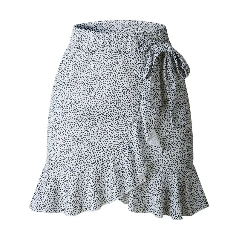 Мини-юбка в горошек с оборками для женщин, Повседневная пляжная юбка весна-лето, богемные короткие юбки для женщин