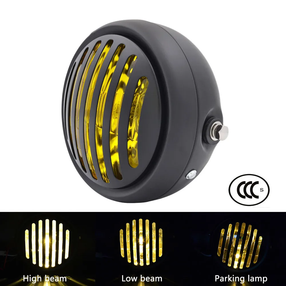 

Motorcycle Headlight 6.5" Headlamp Finned Grilled For Harley Chopper Bobber Cafe Racer Touring Custom