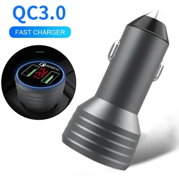 

Fast Charging Adapter Dual USB with LED Display Compatible 36W Quick Universal Car Mobile Phone Charger Metal Style