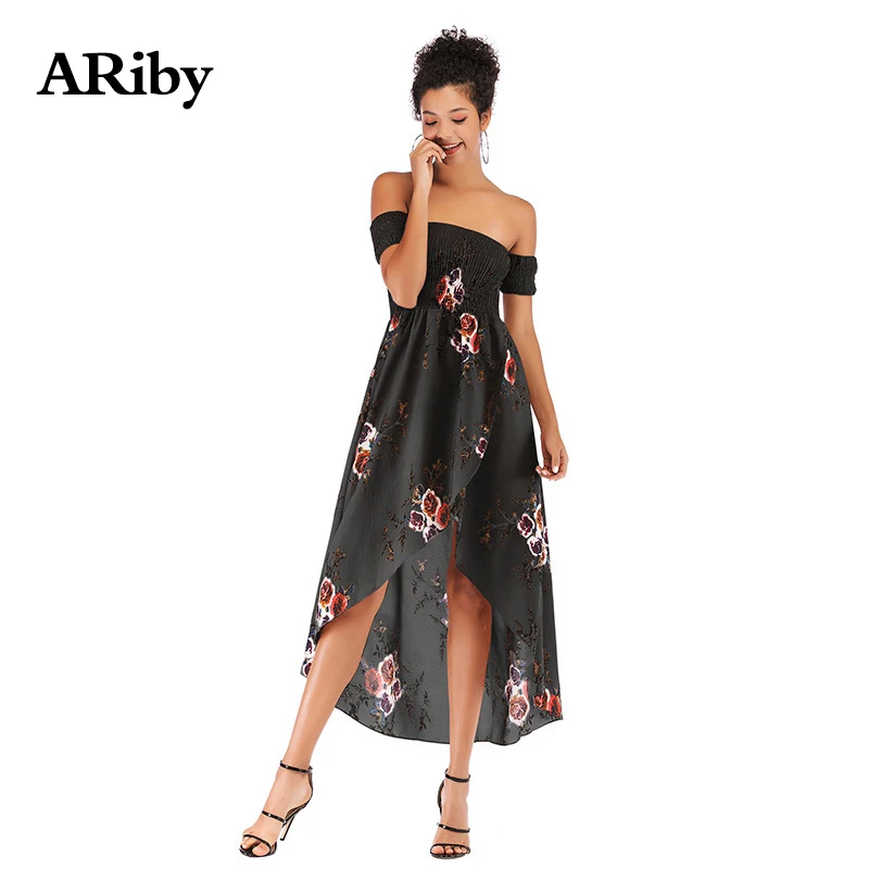 Summer Dress Women Sexy Party Maxi Dress 2019 New Beach One Word Collar Floral Long Chiffon Sleeveless Strapless Empire Dress