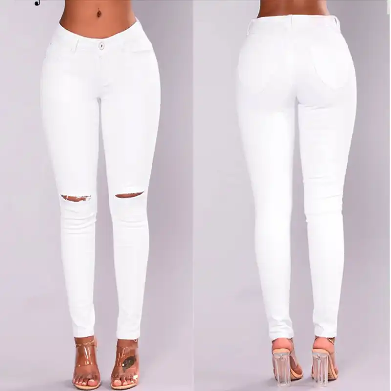 white skinny jeans with holes