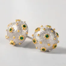 CMajor S925 Стерлинговое Серебро, винтажные элегантные двухцветные круглые серьги-гвоздики с зеленым камнем, подарок для женщин