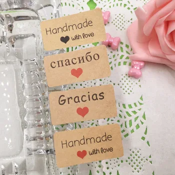 

500 Pcs Thank you Handmade Paper Stickers Labels Seal Craft Preserve Food Decal Party Wedding Gift Memo sticker 4x2cm
