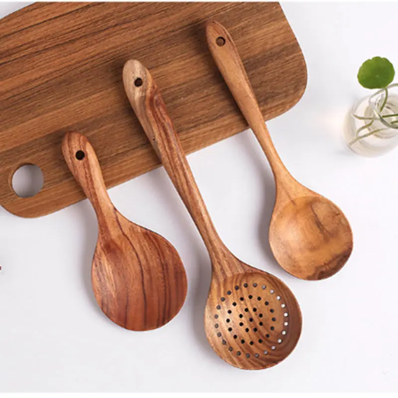 Высококачественная ложка-ситечко с длинной ручкой, деревянная шумовка, кухонные принадлежности, Креативные кухонные аксессуары, 7 видов деревянных инструментов