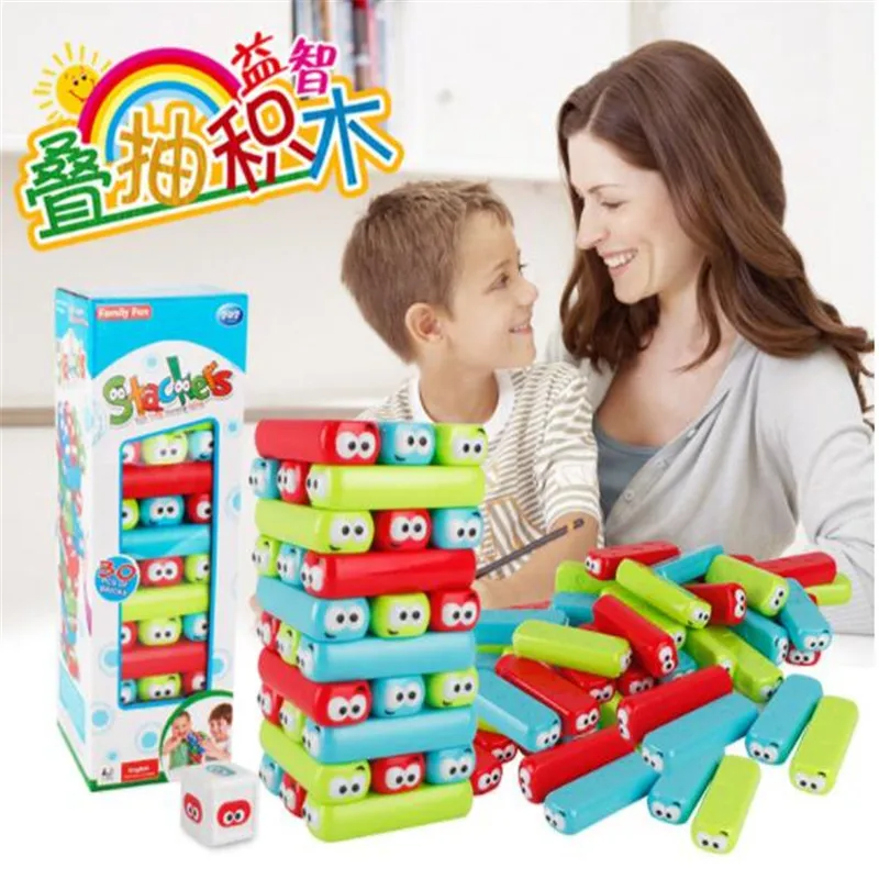 

30PCS Color Wooden Tower Hardwood Building Blocks Toy Domino Caterpillar Stacker Building Educational Jenga Game for Children