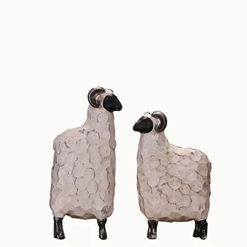 

2PCS/SET Northern Europe Creative Sheep home decoration Resin furnishing articles modern simplicity abstraction Cute Animal