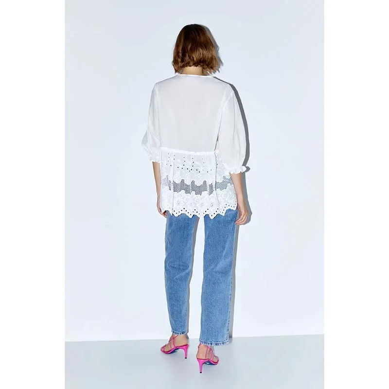 JXYSY 2019 blusas موهير دي مودا 2019 القطن نمط إنجلترا نصف الزهور lanten كم كيمونو بلوزة إمرأة قمم و البلوزات