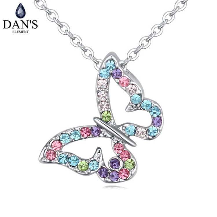 

DAN'S 4 Colors Real Austrian Crystals butterfly Pendant Necklace for women Fashion Necklace New Sale Hot #115610