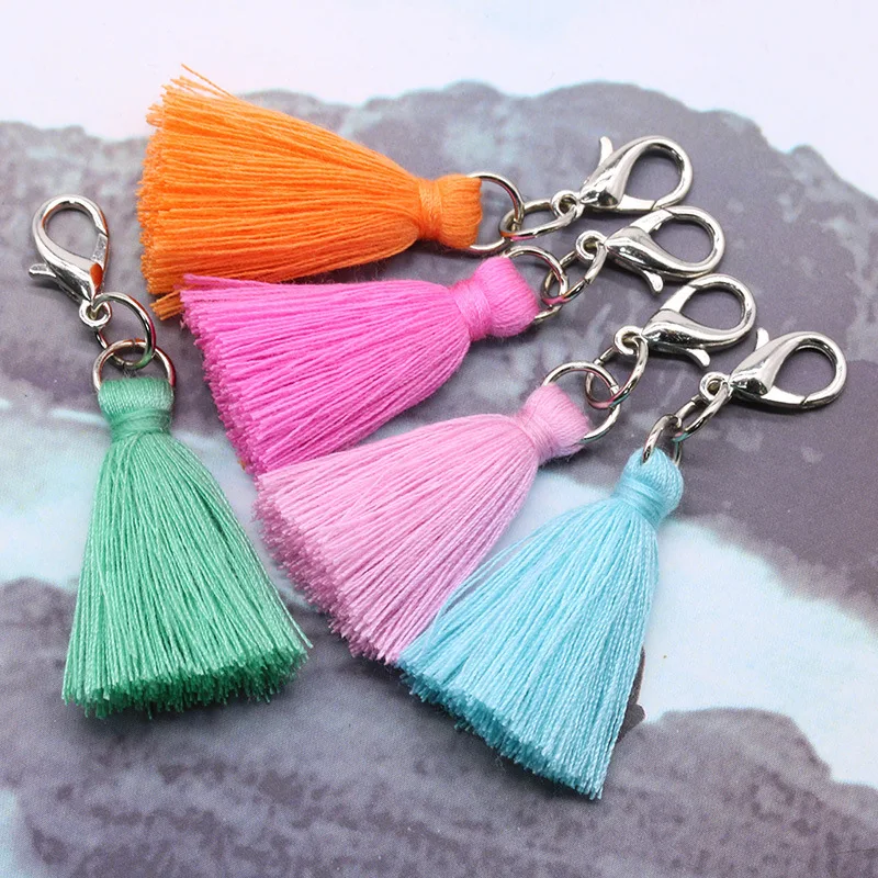 Tassel Length 55mm Polyester Cotton Mini Tassel Keychain Hanging Ring