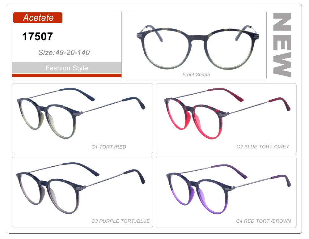 

Eye wonder High Quality Women Handmade Red Round Retro Acetate Optical Frames With Metal Temples