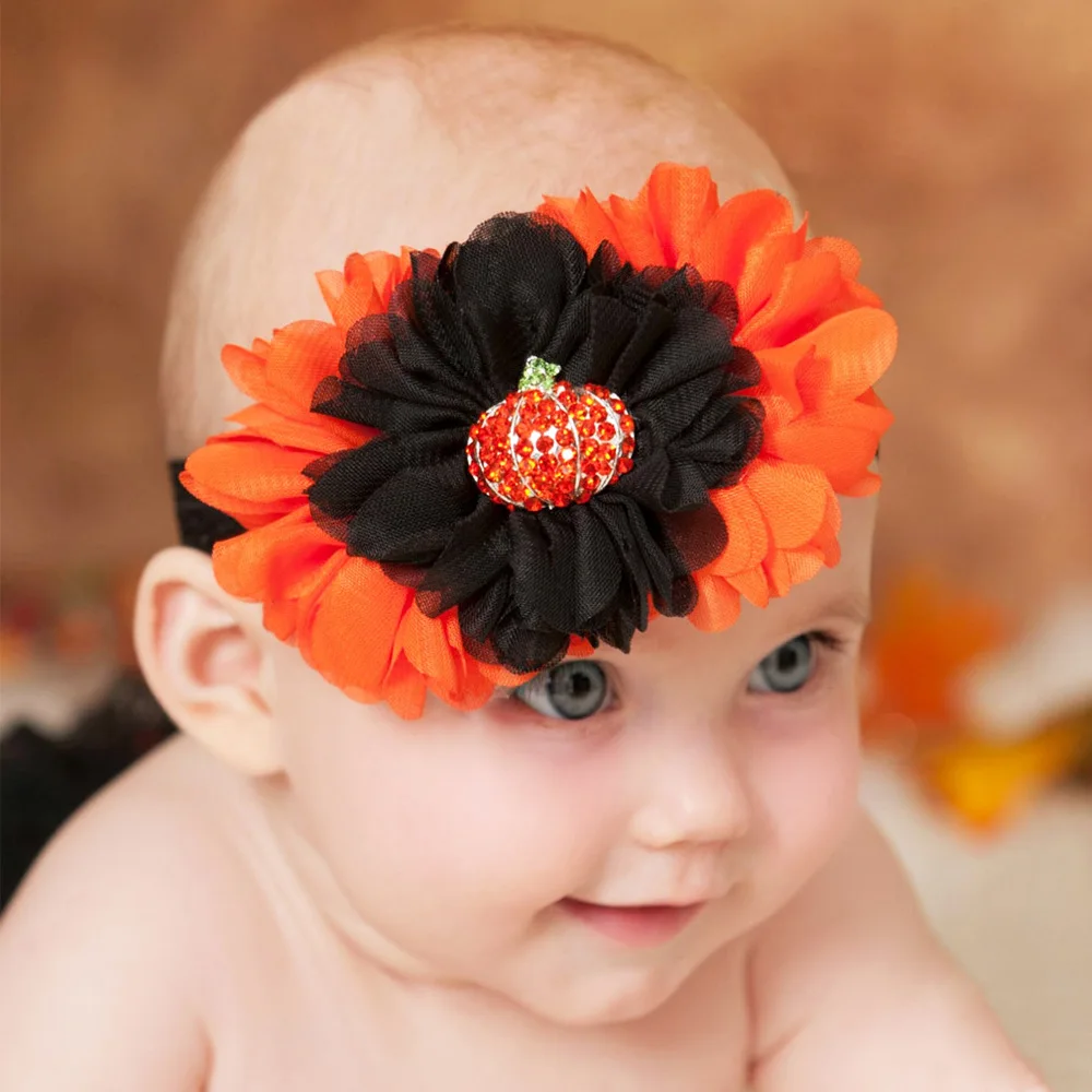 10PCS/LOT Chiffon Flowers Halloween Punk Hair Pumpkin Headbands for