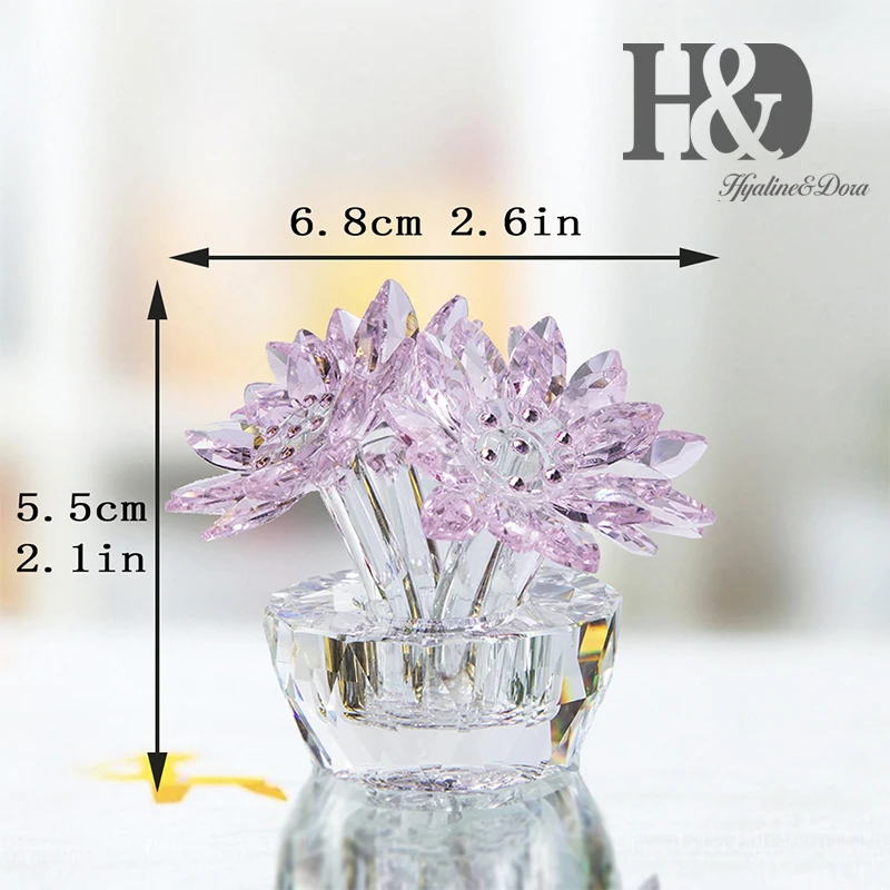 H&D Gift For Mother 2.6'' Crystal Lotus Flower Figurine Glass Fengshui Ornaments Paperweight with Gift Box Home Table Decoration