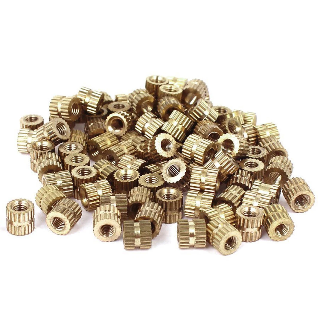 100pcs M3*5mm Knurl Thread Inserts 5mm(OD) Metric Threaded Brass Knurl Round Insert Nuts Gold Tone Thread Inserts
