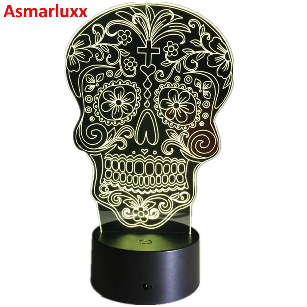 Dead Sugar Skull светодиодный ночник USB/батарея 7 цветов Изменение светодиодный настольный ламповый светильник с сенсорной кнопкой домашний декор кроме лампы