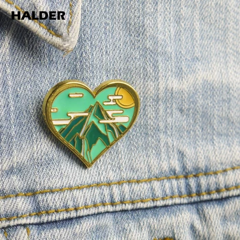 

HALDER Mountain Sun Sea Heart Enamel pin cloud brooch explore nature badge travel Cloth jewelry adventurer gift sunset landscape