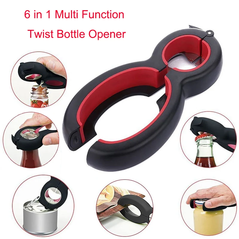6 in 1 Multi Function Twist Bottle Opener All in One Jar Gripper Can