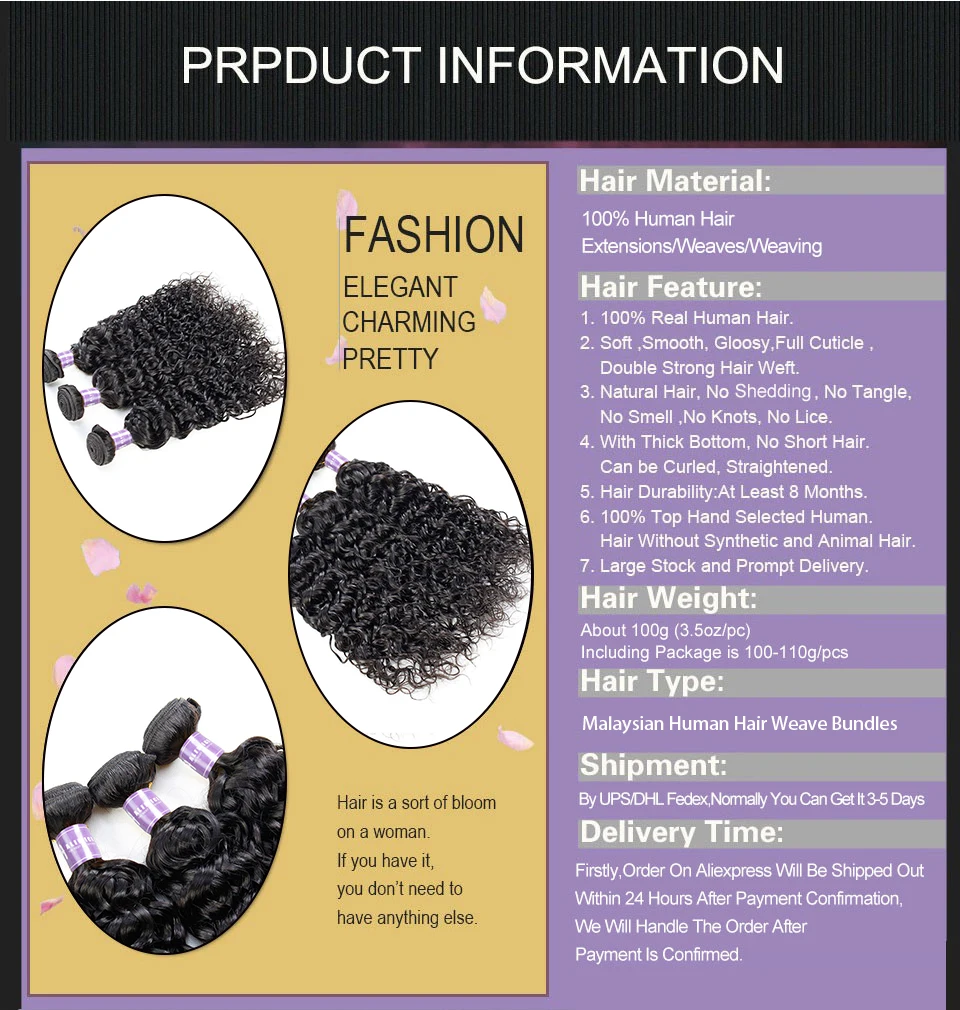 ALIMICE Malaysian Water Wave 3 Bundles Human Hair Extensions Natural Color#1B 8-30 Inch Non Remy Hair Weaves Bundles 3PcsLot  (16)