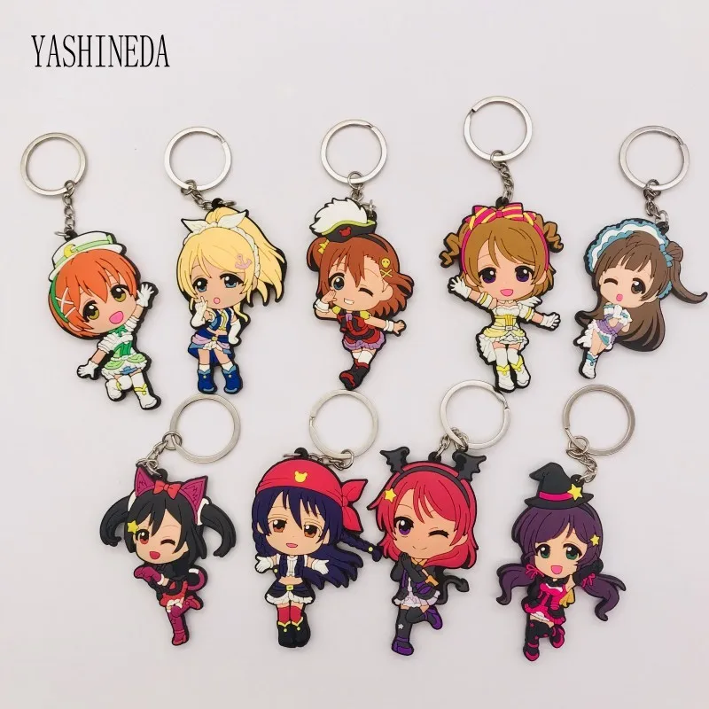 

10PCS Anime Figure Love Live Keychain Cute Cartoon Lovelive PVC 3D Double Side Key Ring Key chain Kids Key Holder Trinket Gift
