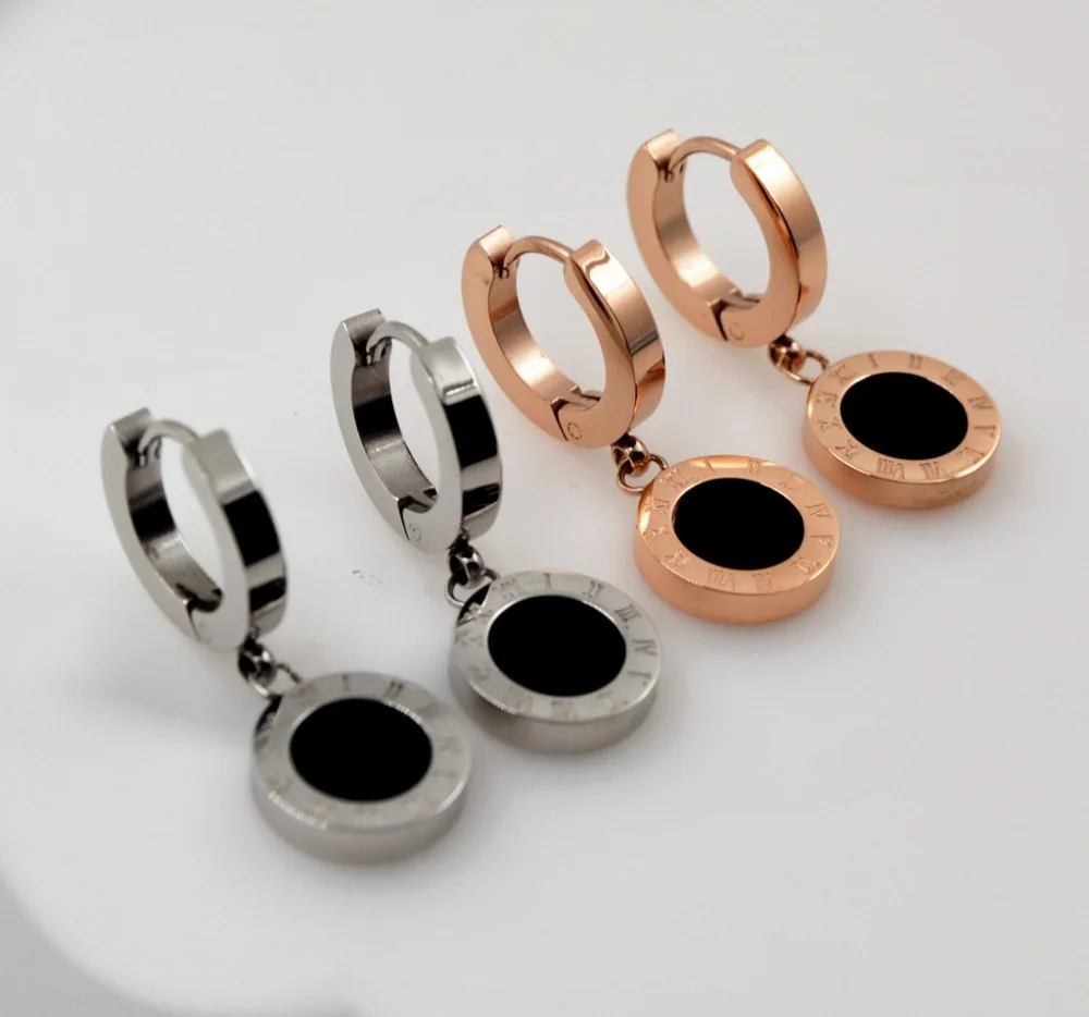 

HFYK Rose Gold/Silver color stainless steel drop earrings roman numerals dangle earrings romen letters jewelry pendientes brinco