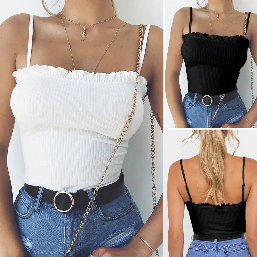 

Fashion Womens Ruffles Tank Top Vest Off Shoulder Halter Blouse T-Shirt Camis